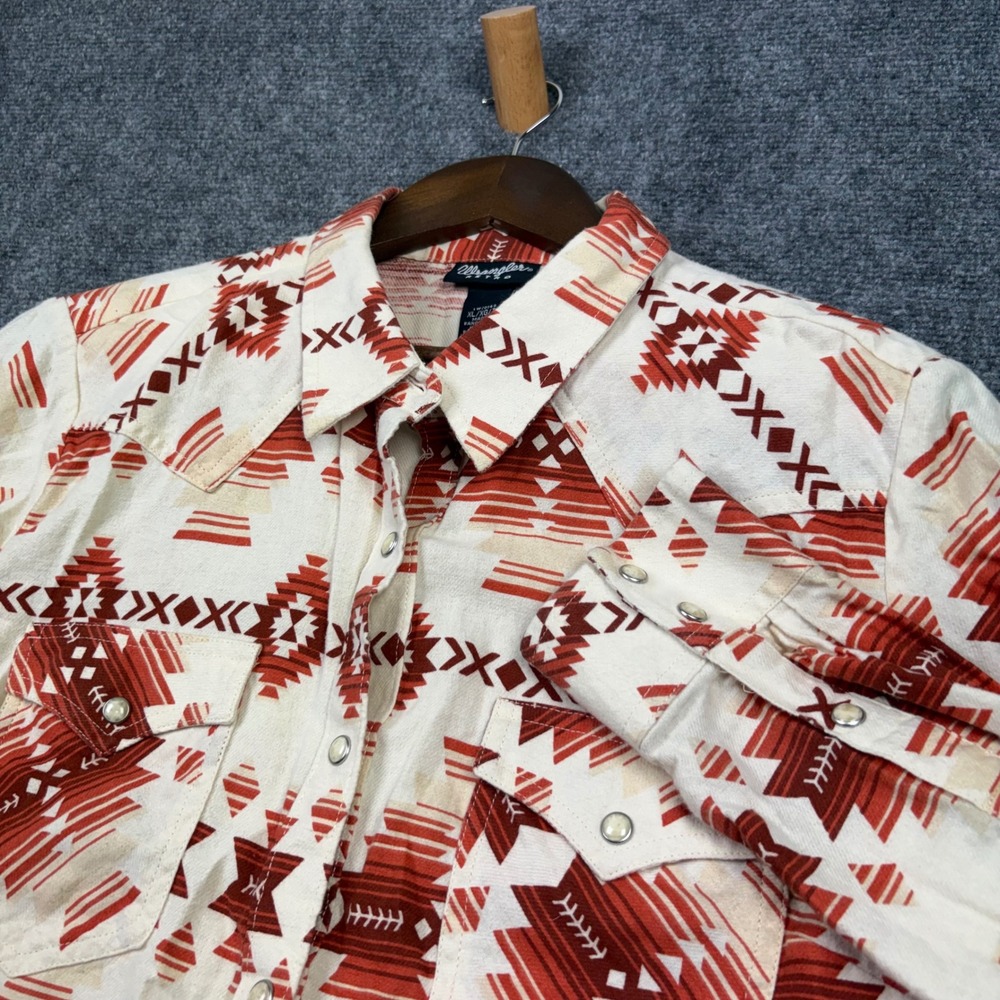 Wrangler Retro Western Snap Shirt Womens XL Ivory Rust Aztec LW70149 Cowgirl